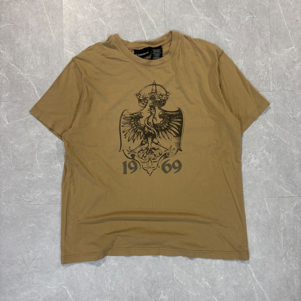 No Boundaries Mens Graphic Tee Mesquite Tan Eagle Crest 1969 Cotton Shirt L